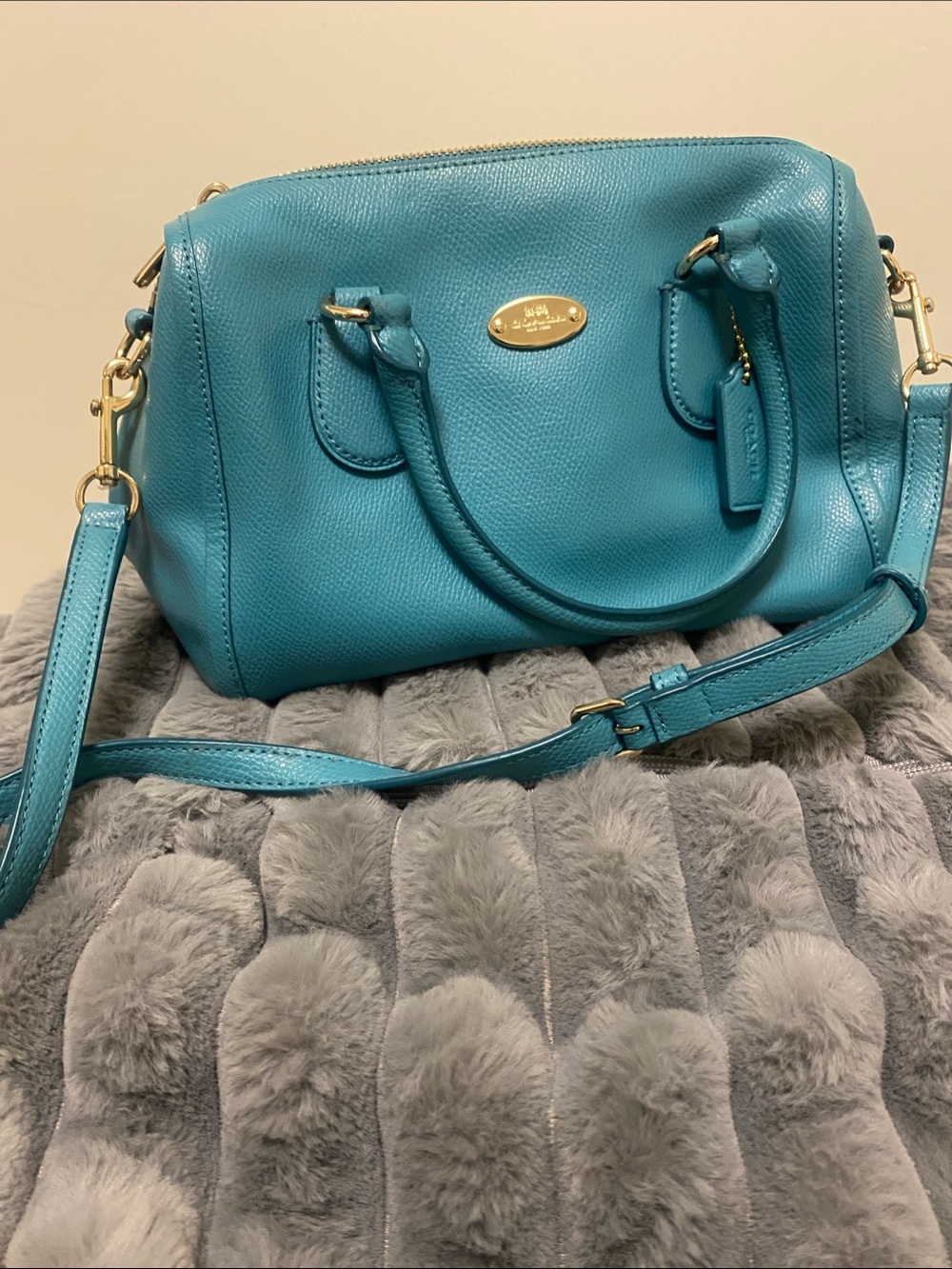Coach Pebbled Leather Mini Satchel in Turquoise Blue